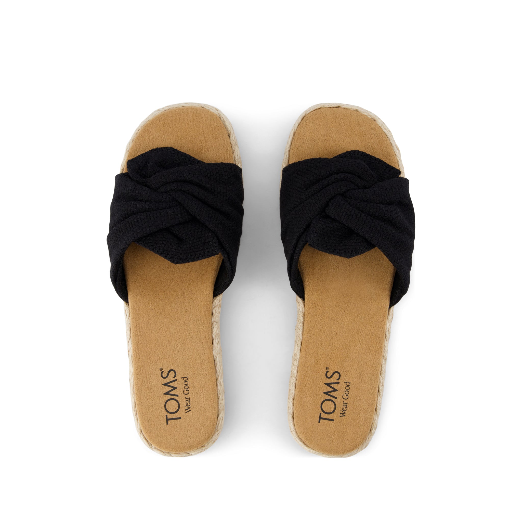 Abby Slide Flatform Espadrille Sandal - Black Beachside Woven Top View
