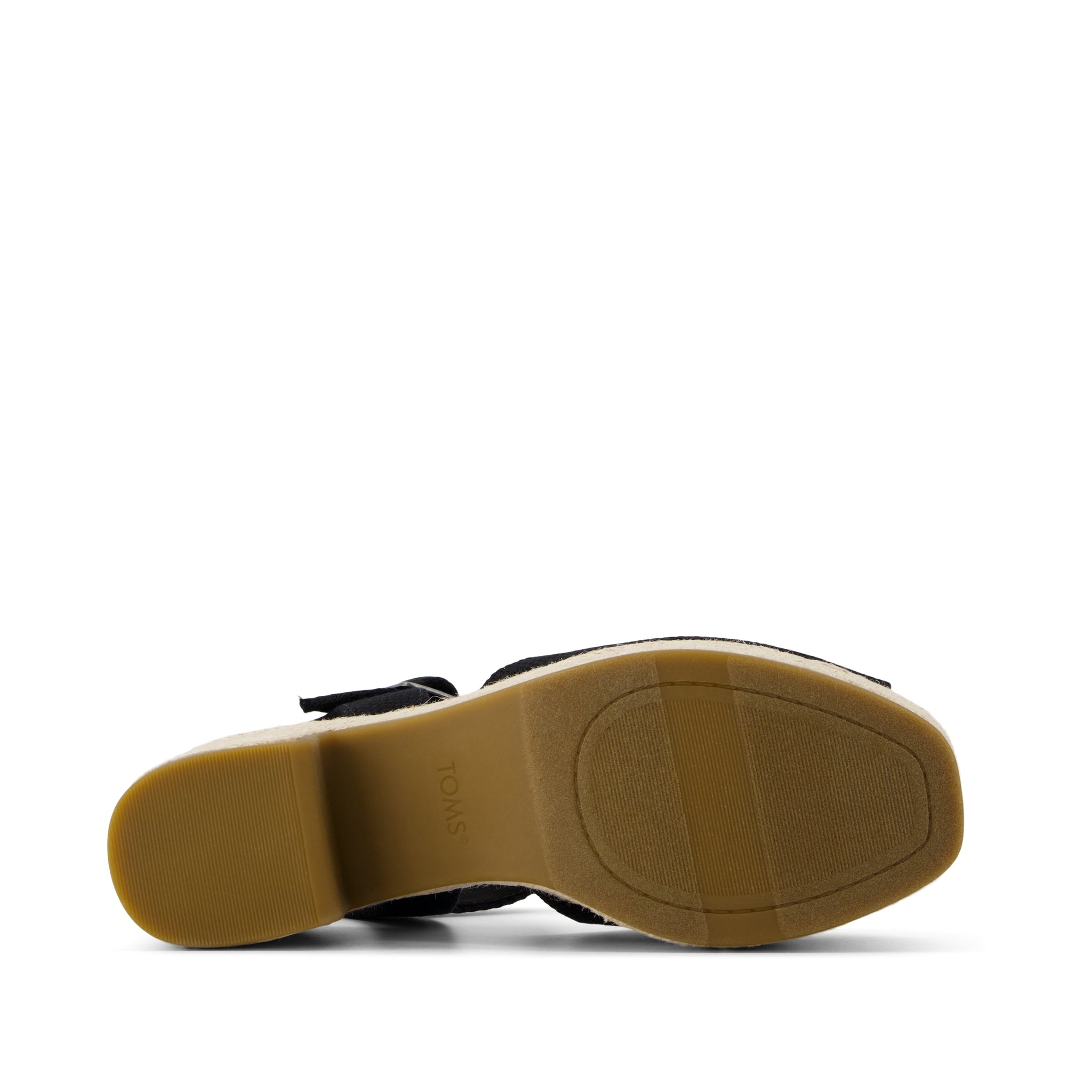 Isla Peep Toe Heeled Sandal - Black Beachside Woven Bottom Sole View