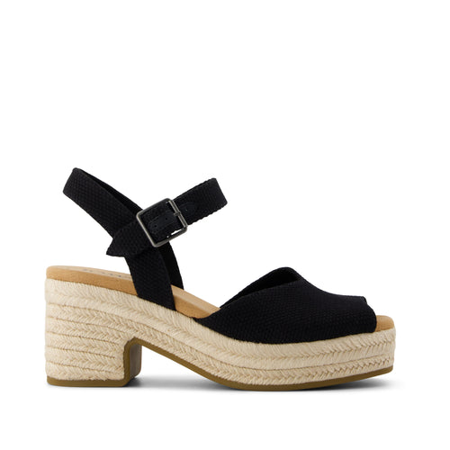 Isla Peep Toe Heeled Sandal - Black Beachside Woven Side View