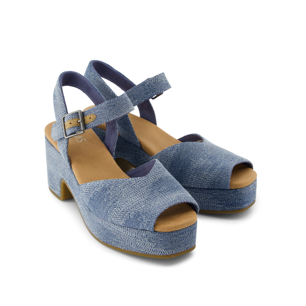 Isla Peep Toe Heeled Sandal - Dark Sky Denim Front View
