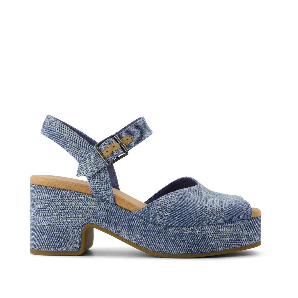 Isla Peep Toe Heeled Sandal - Dark Sky Denim Side View