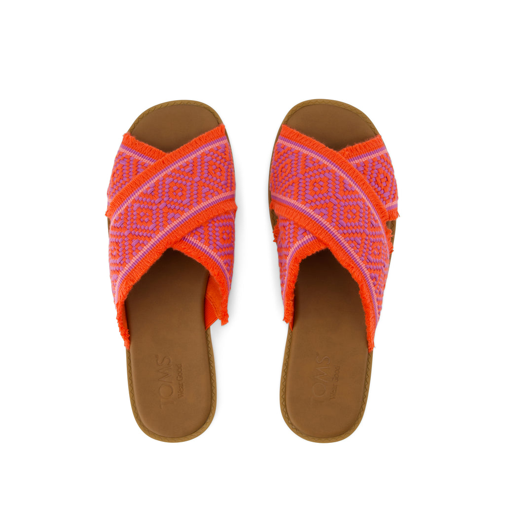Mae Crossover Slide Sandal - Flame Global Woven Top View