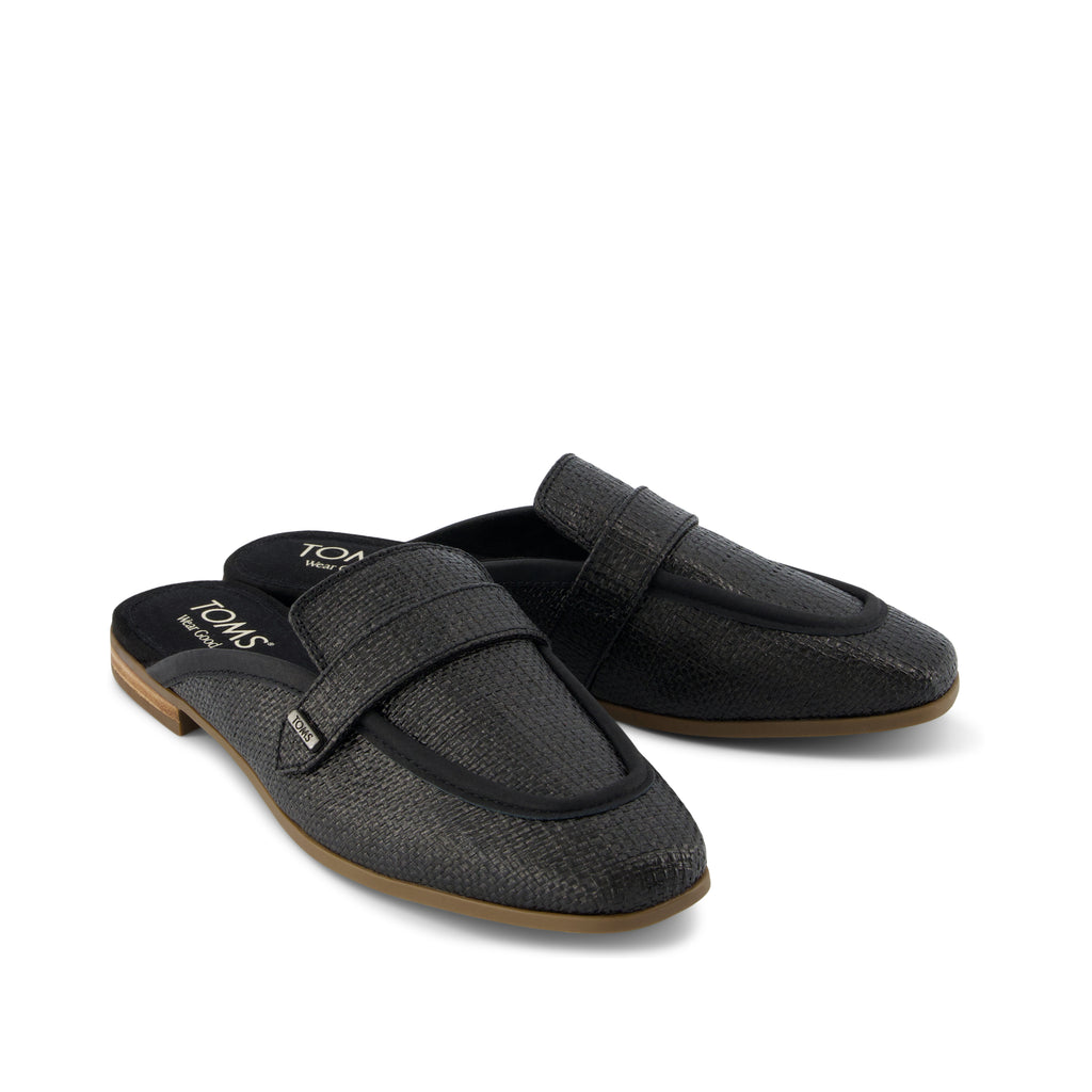 Lynette Mule - Black Raffia and Leather Front View