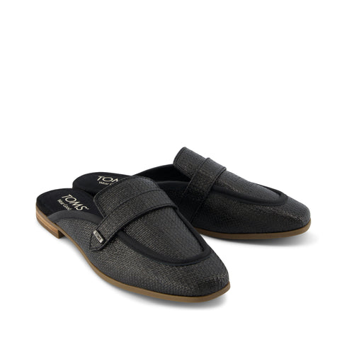 Lynette Mule - Black Raffia and Leather Front View