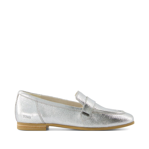 Lynette Loafer - Silver Crinkle Leather Side View