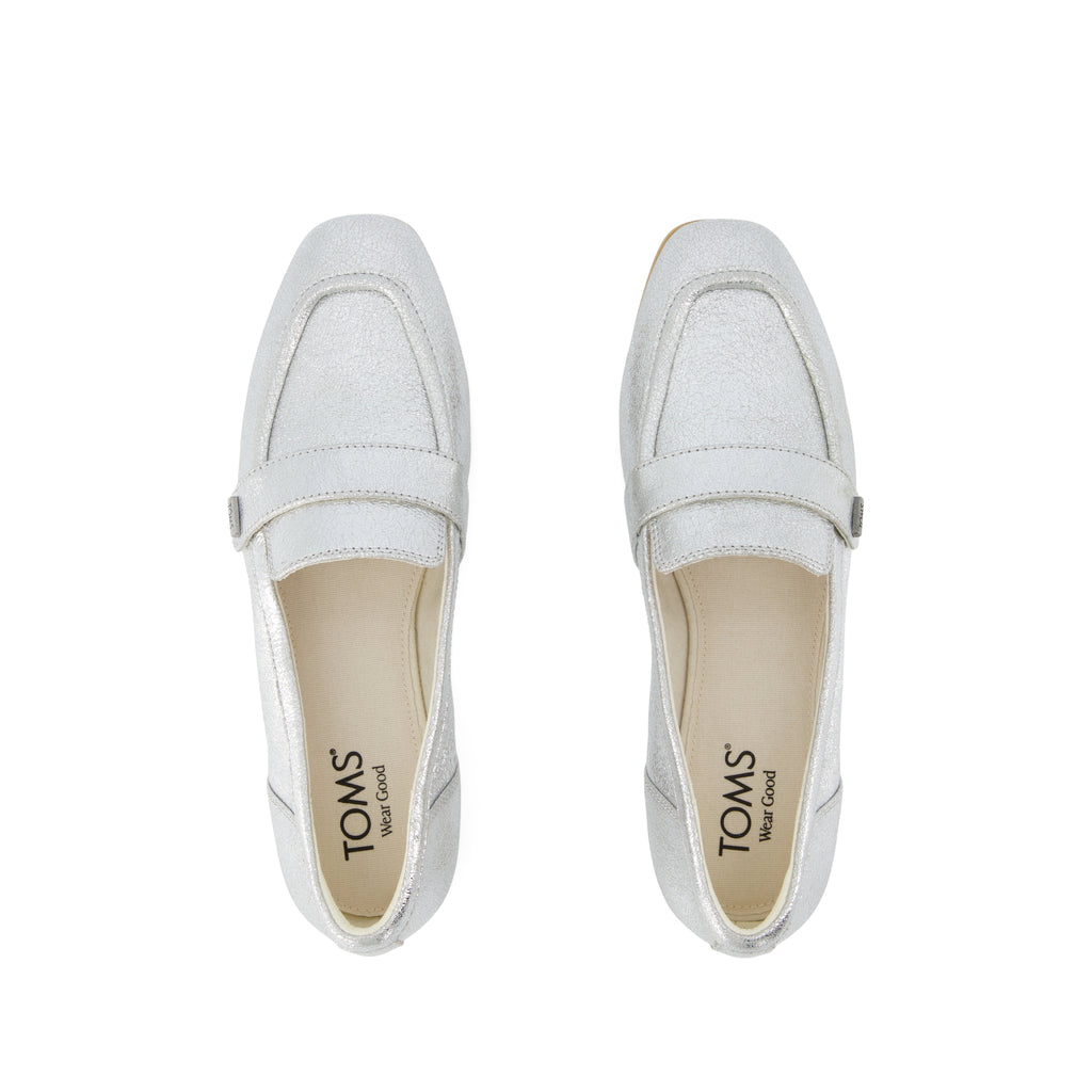 Lynette Loafer - Silver Crinkle Leather Top View