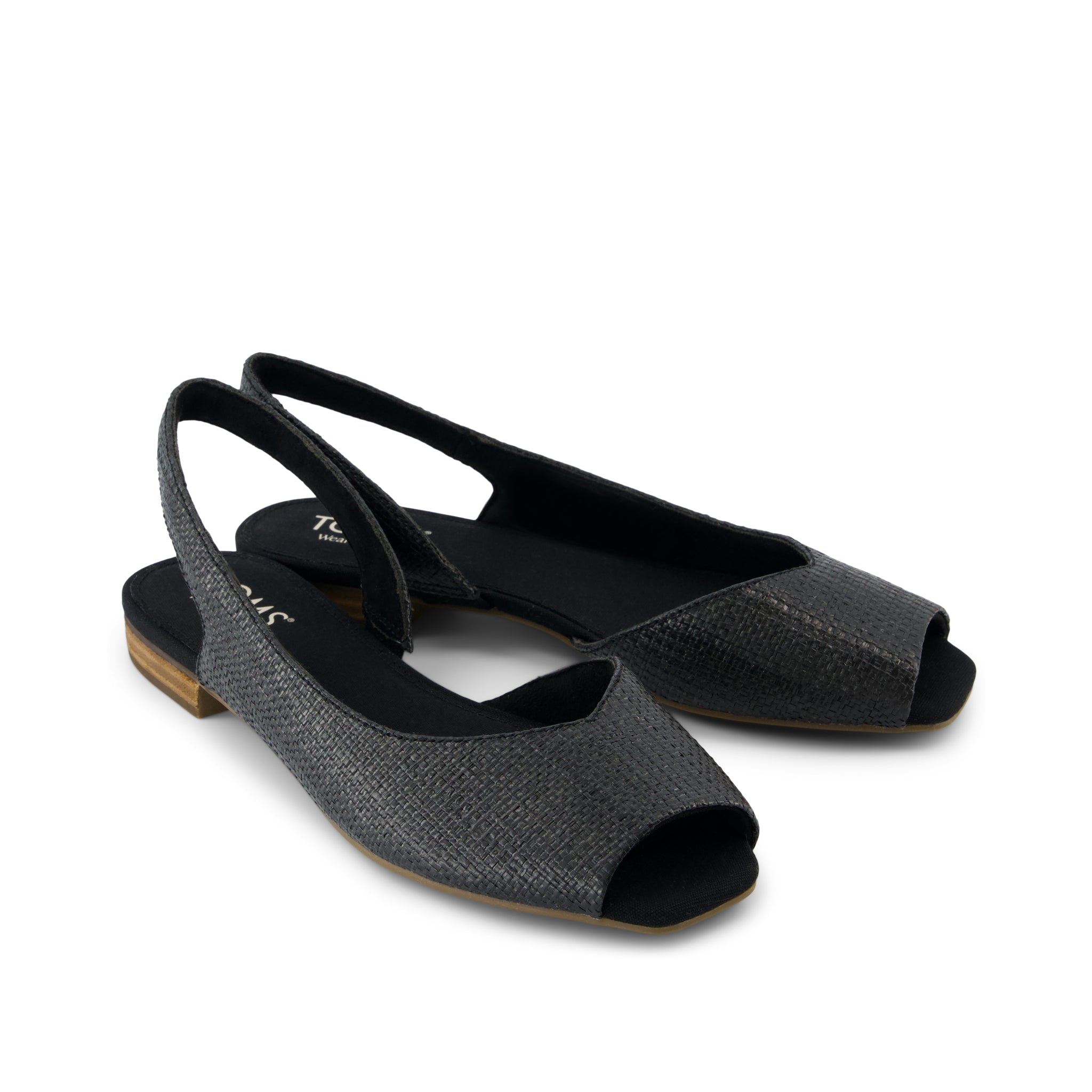 Briella Slingback Flat - Black Raffia Front View