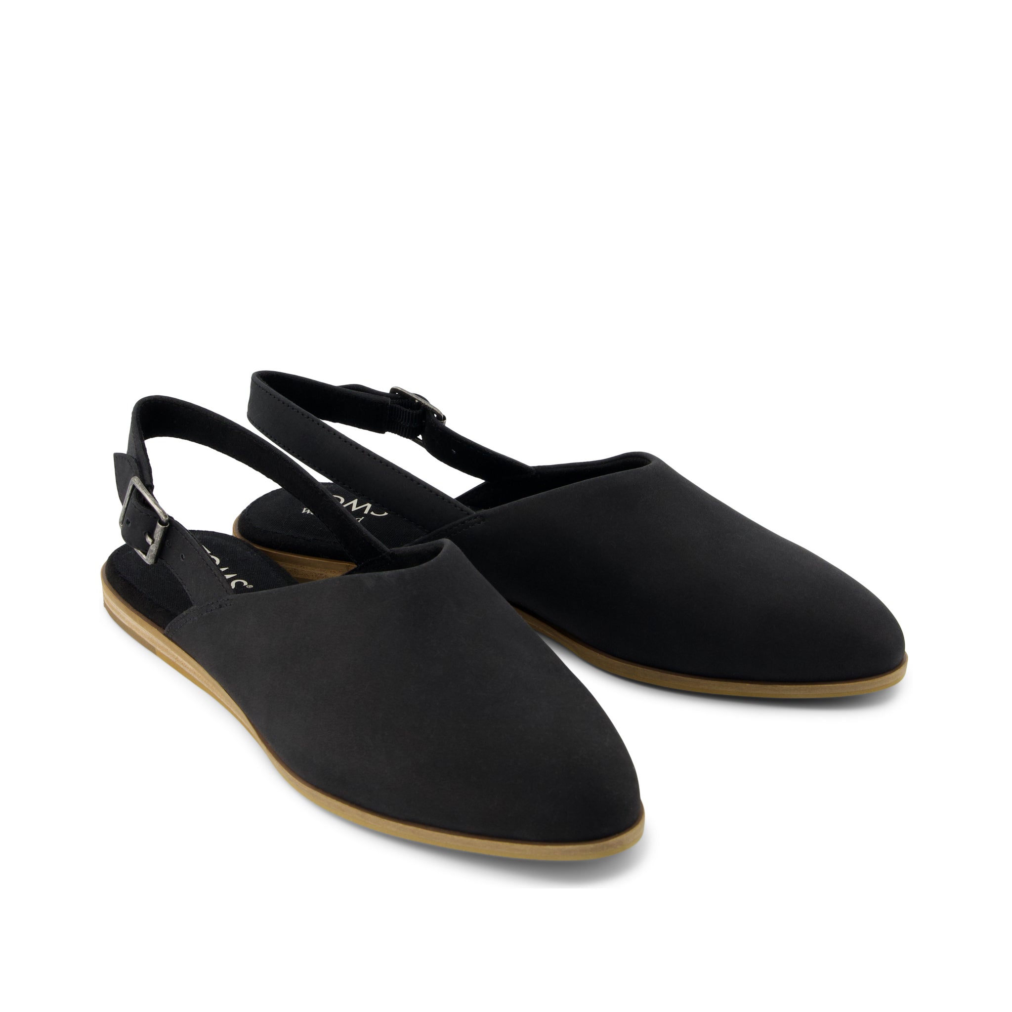Jade Slingback Flat - Black Leather Front View