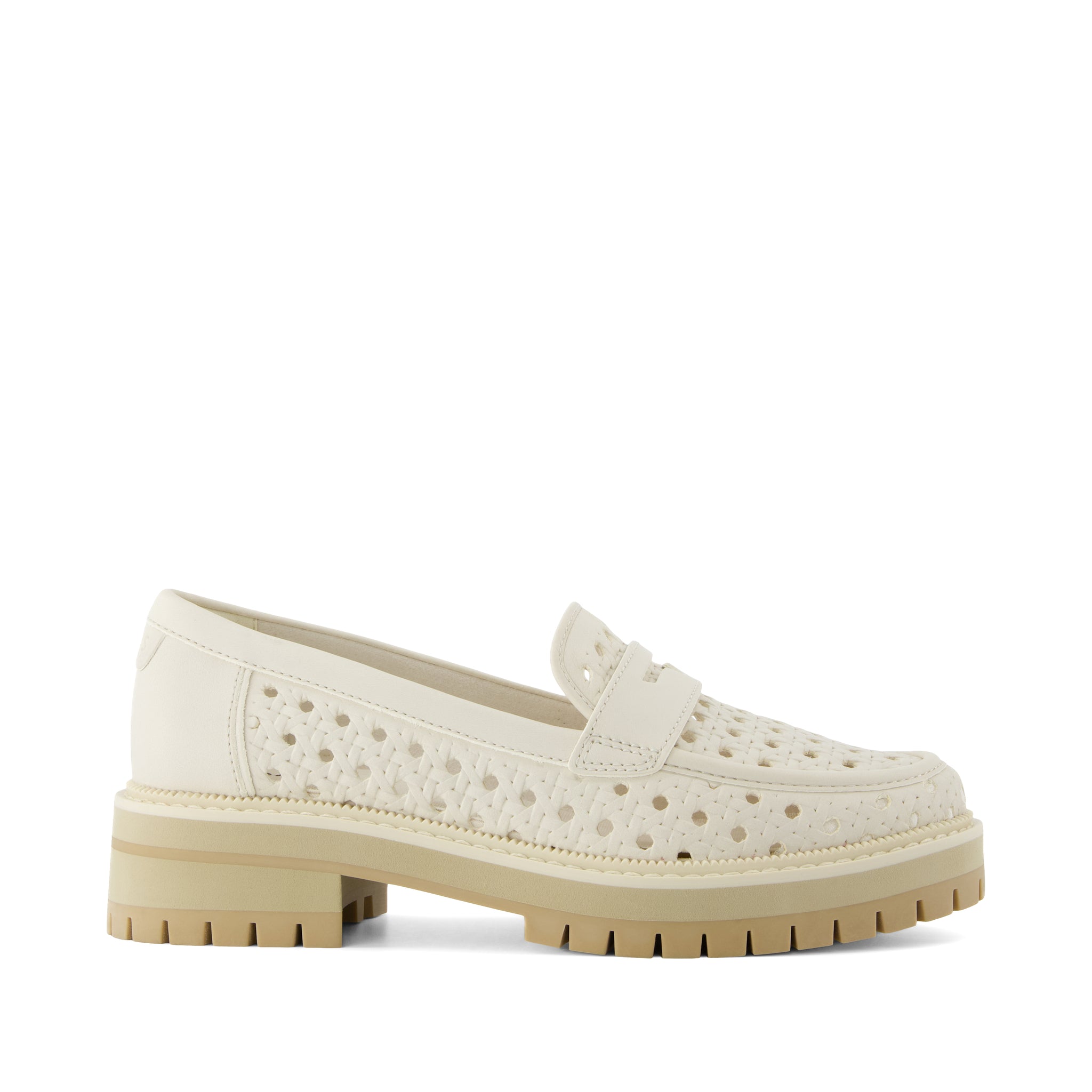 Cara Loafer - Light Sand Leather Embossed Perforated Side View