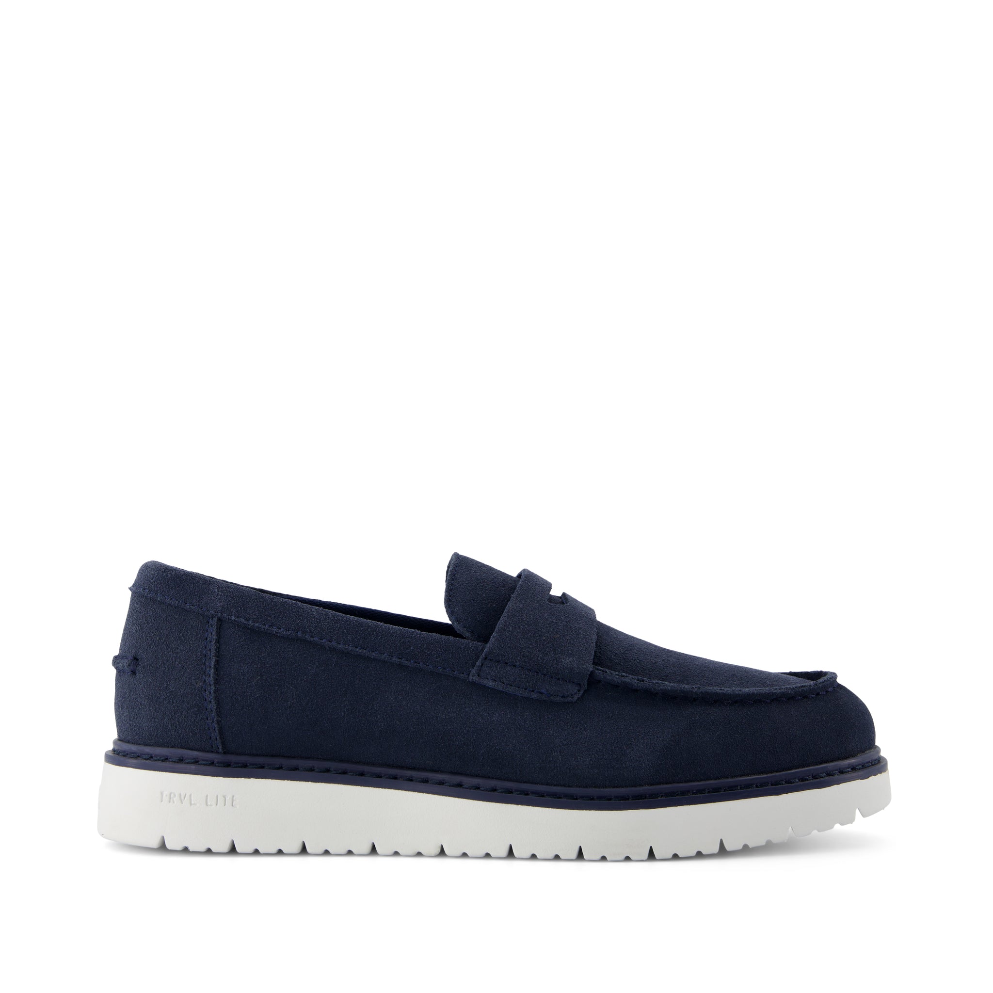 Navi TRVL LITE  Havana Loafer - Navy Suede Side View