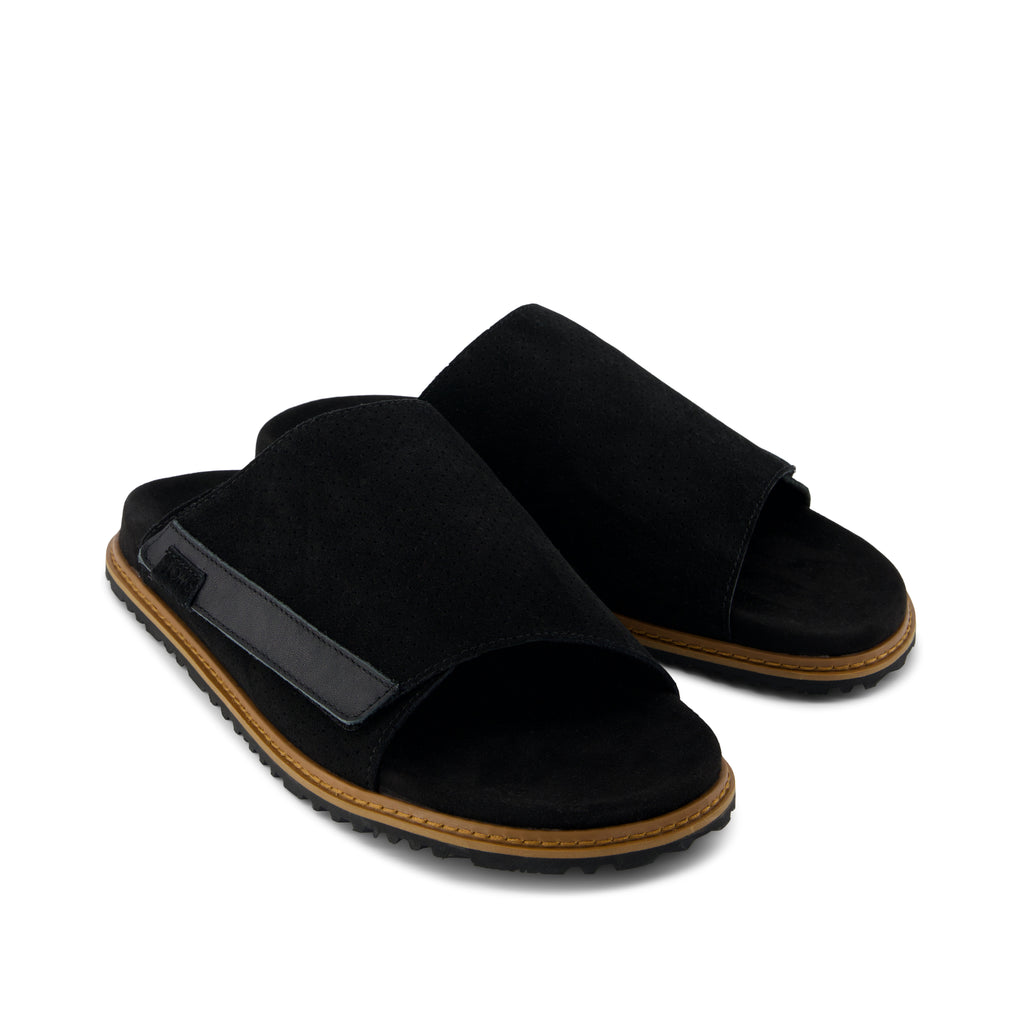 Danilo Slide Sandal - Black Perforated Suede Front View