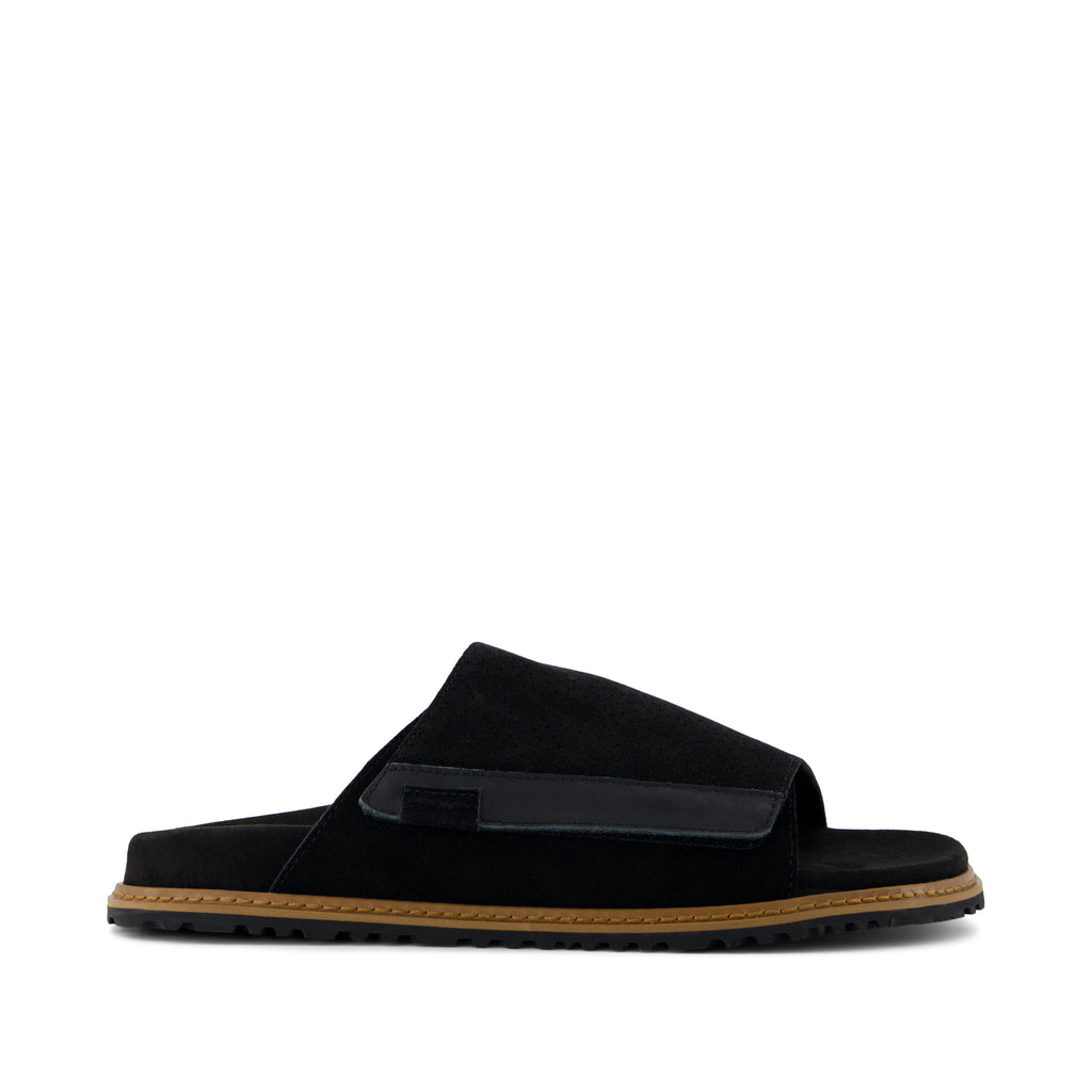 Danilo Slide Sandal - Black Perforated Suede Side View