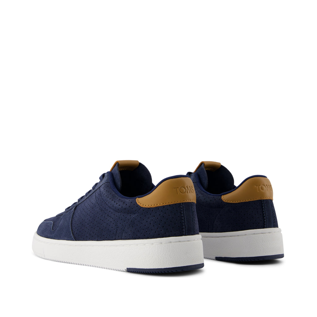 TRVL LITE Court Sneaker - Navy Mirco Perforated Suede Back View