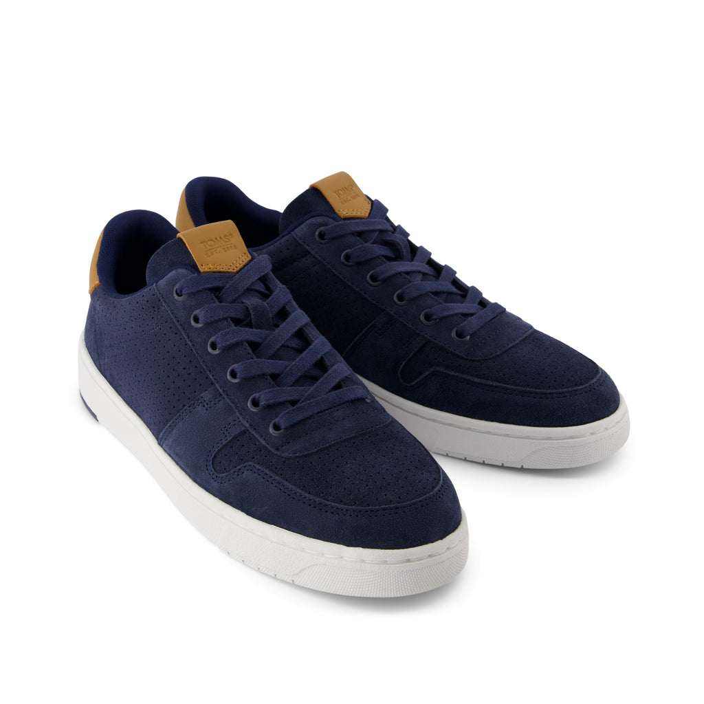 TRVL LITE Court Sneaker - Navy Mirco Perforated Suede Front View