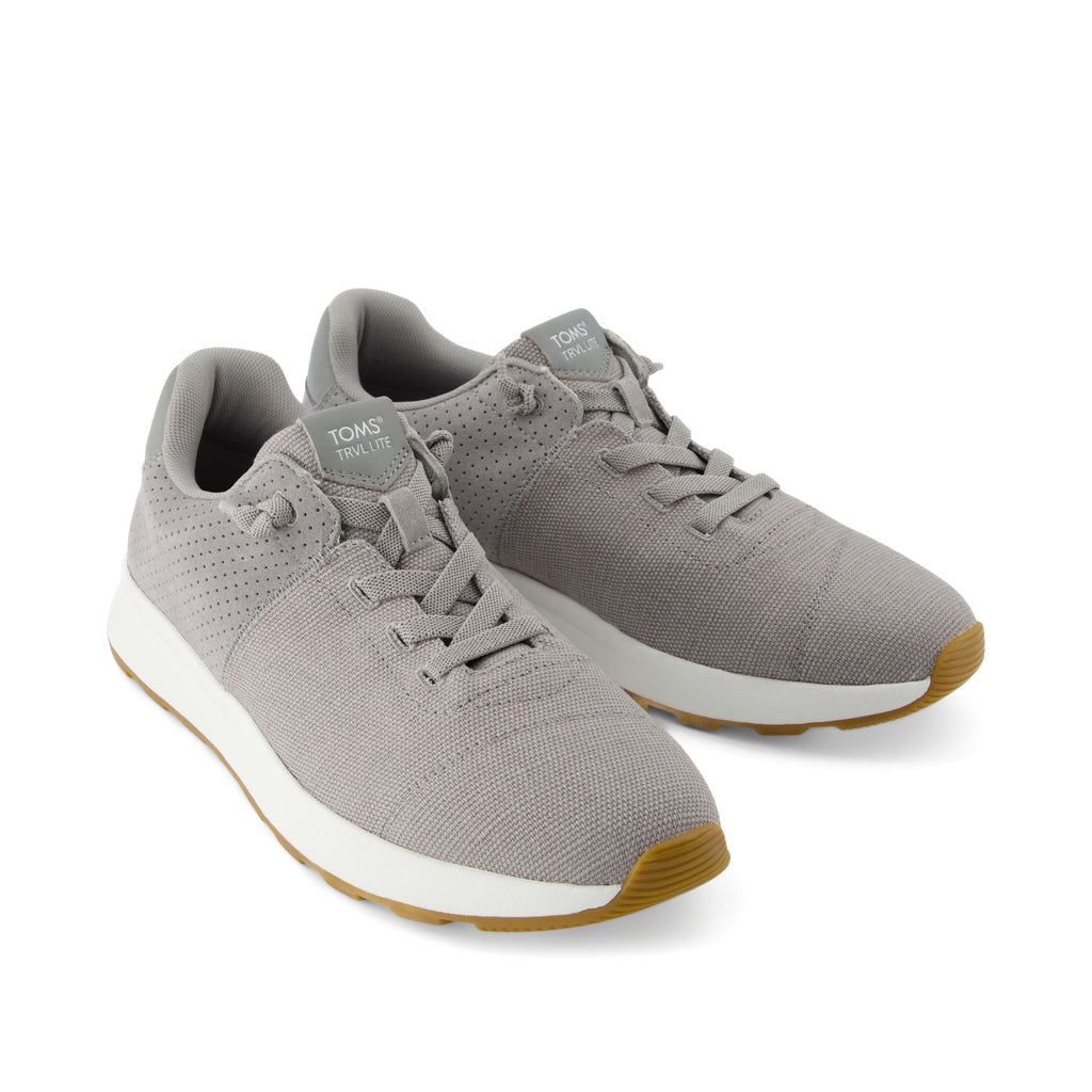 TRVL LITE Cabrillo Sneaker - Water Repellent Drizzle Grey Legacy Canvas and Perforated Suede Front View