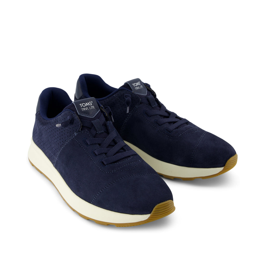 TRVL LITE Cabrillo Sneaker - Water Repellect Navy Perforated Suede Front View