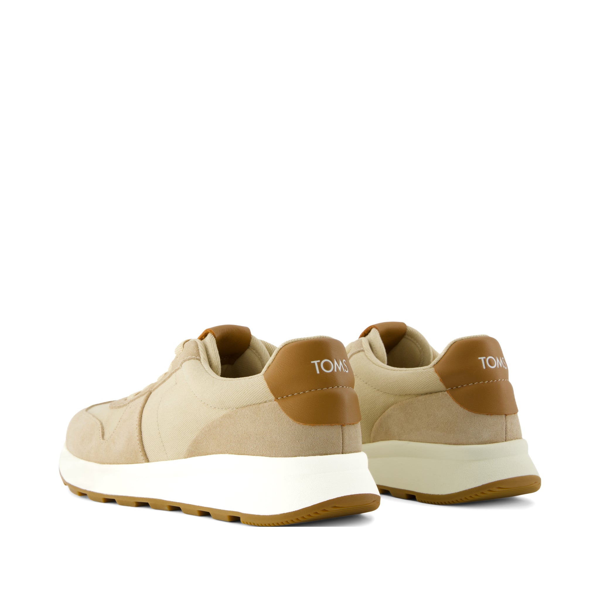 TRVL LITE Retro Runner Sneaker -  Water Repellent Almond Vintage Twill and  Leather Back View