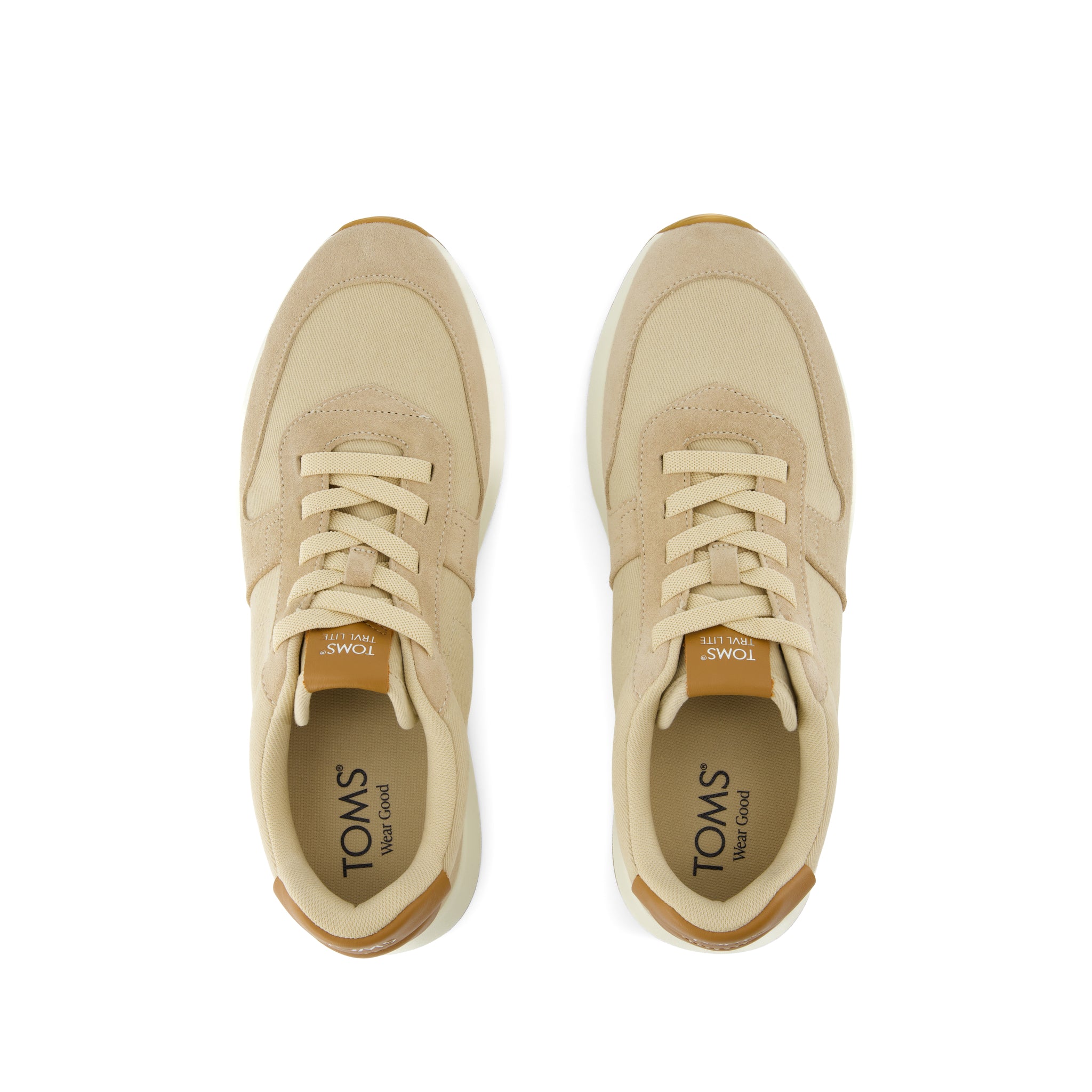 TRVL LITE Retro Runner Sneaker -  Water Repellent Almond Vintage Twill and  Leather Top View