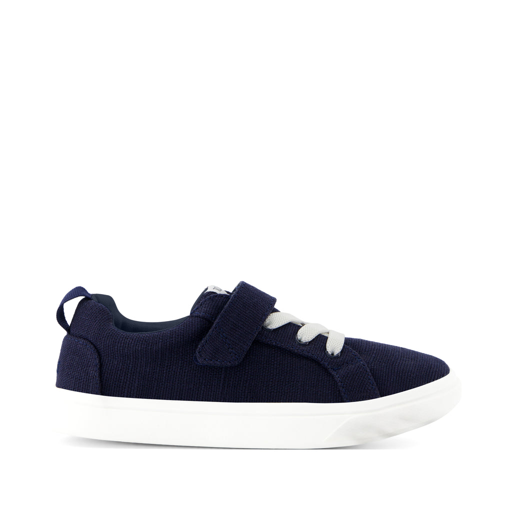 Cruz Lace-Up Kids Sneaker - Navy Heritage Canvas Side View