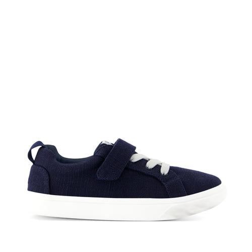 Cruz Lace-Up Kids Sneaker - Navy Heritage Canvas Side View