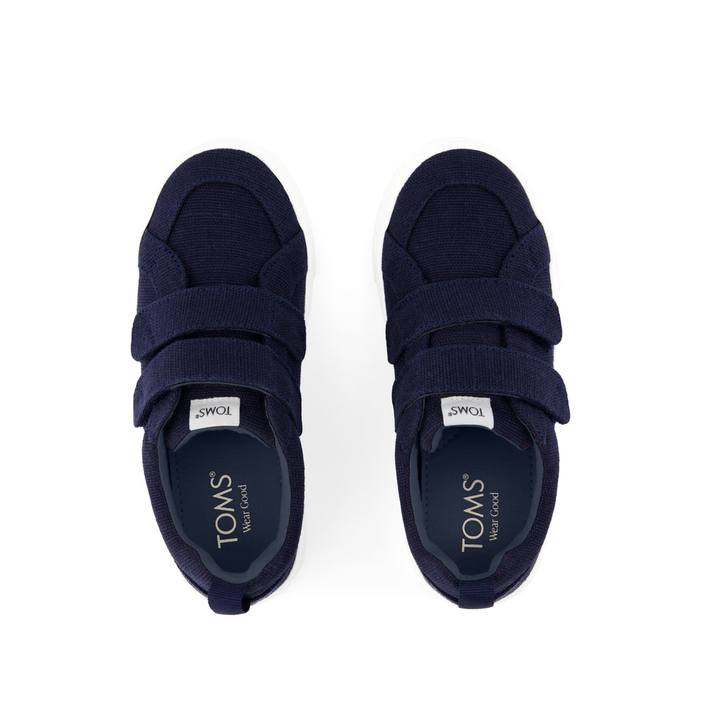 Cruz Double Strap Kids Sneaker - Navy Heritage Canvas Top View