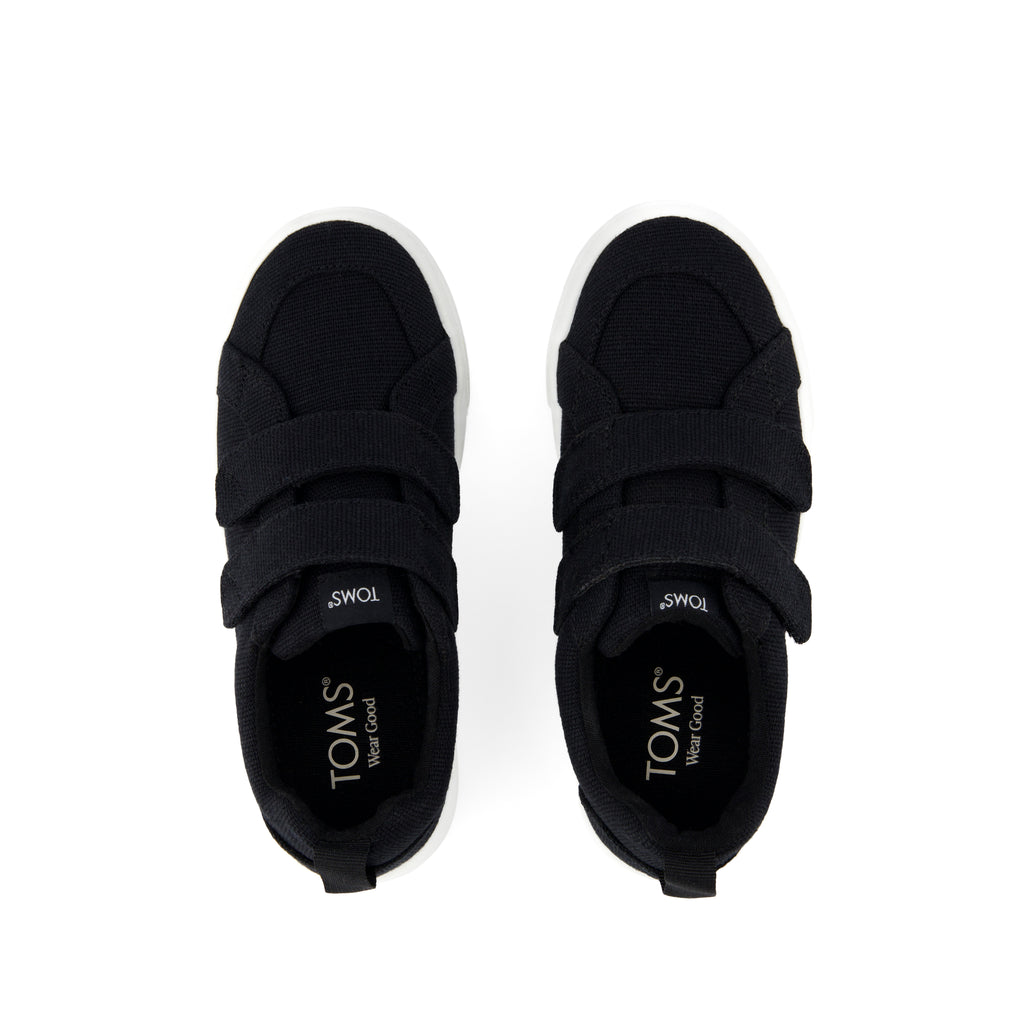 Cruz Double Strap Kids Sneaker - Black Heritage Canvas Top View