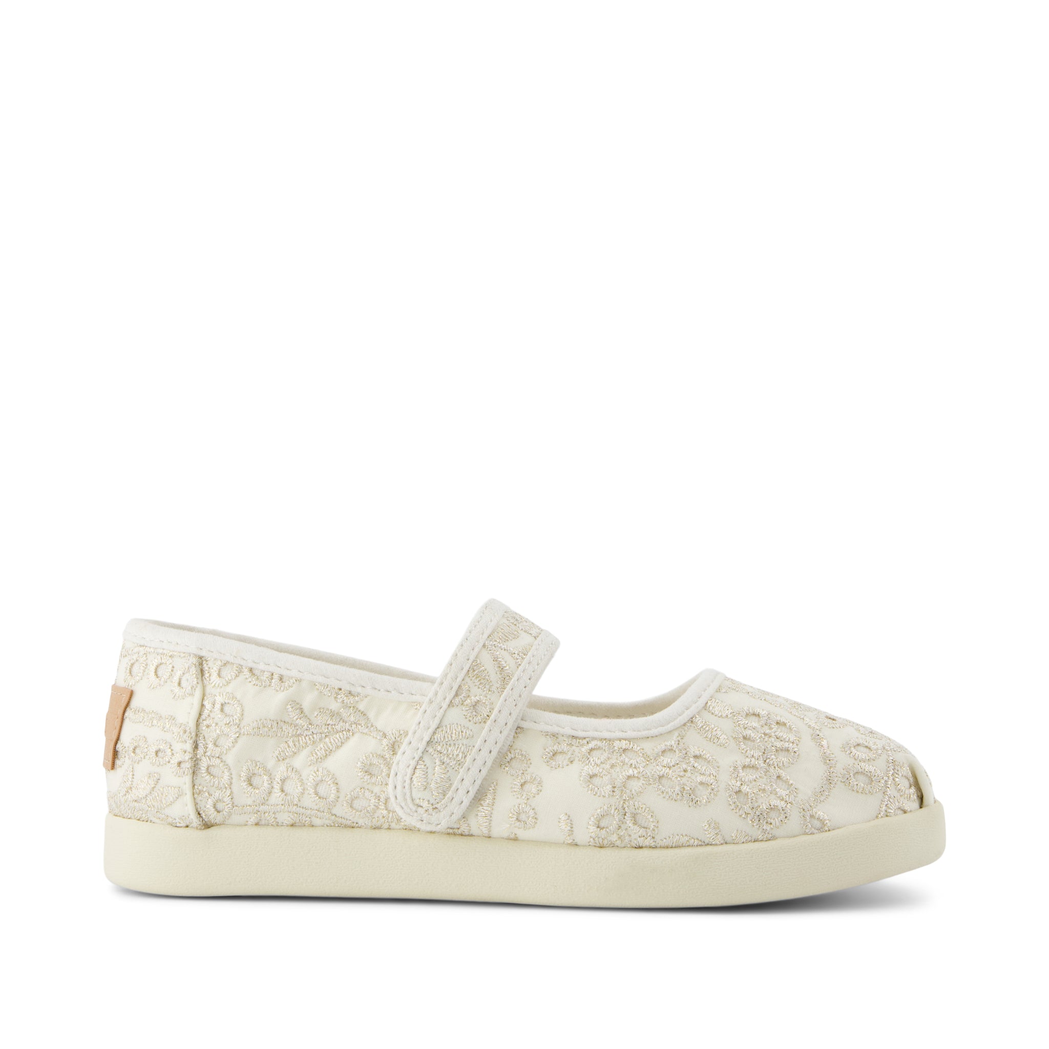 Nora Mary Jane Kids Shoe - Egret Botanical Eyelet Side View