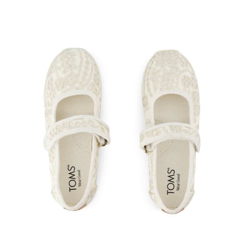 Nora Mary Jane Kids Shoe - Egret Botanical Eyelet Top View