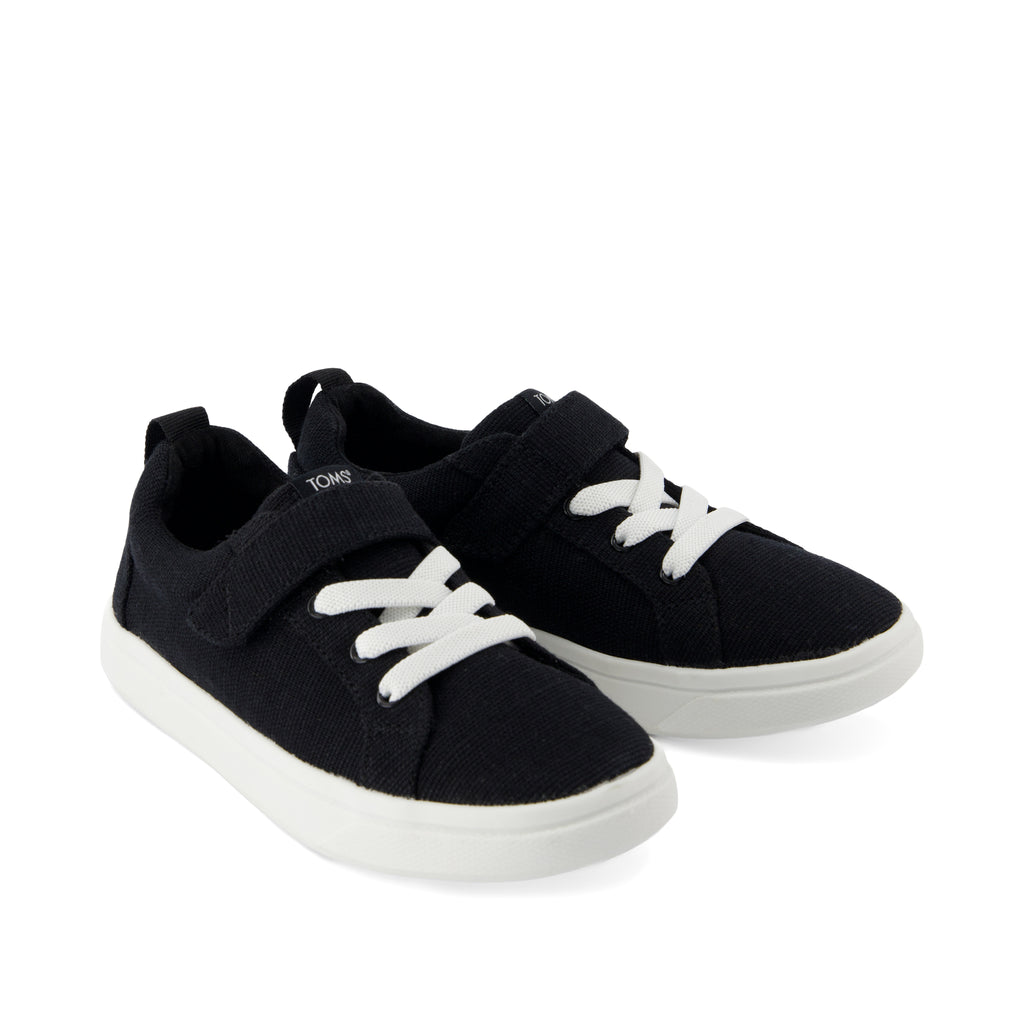 Cruz Lace-Up Kids Sneaker - Black Heritage Canvas Front View