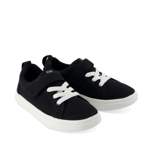 Cruz Lace-Up Kids Sneaker - Black Heritage Canvas Front View