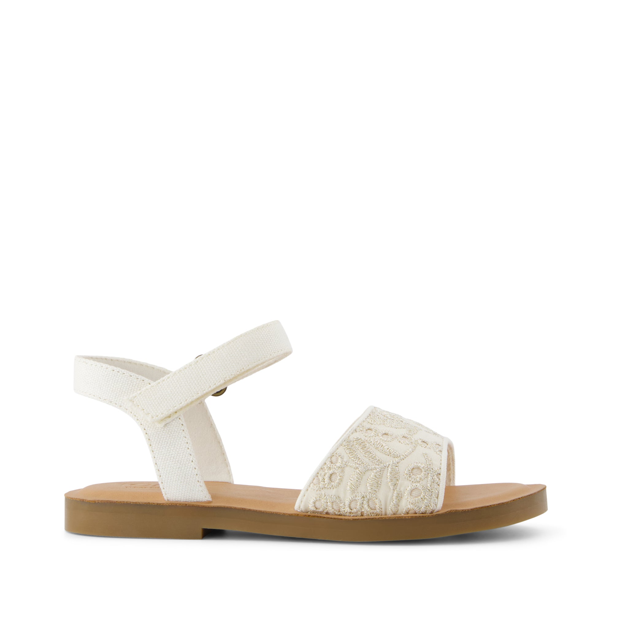 Remi Ankle Strap Kids Sandal - Egret Botanical Eyelet Side View