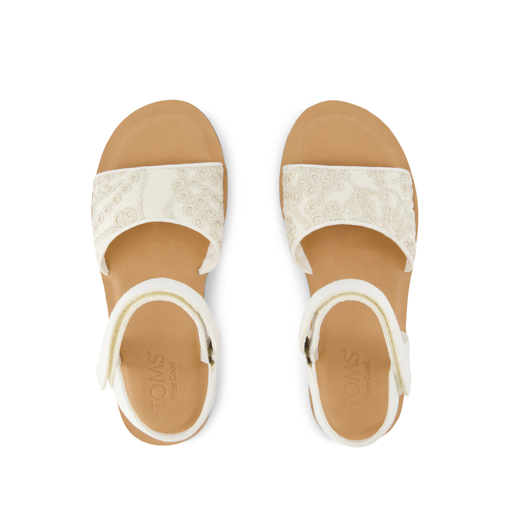 Remi Ankle Strap Kids Sandal - Egret Botanical Eyelet Top View