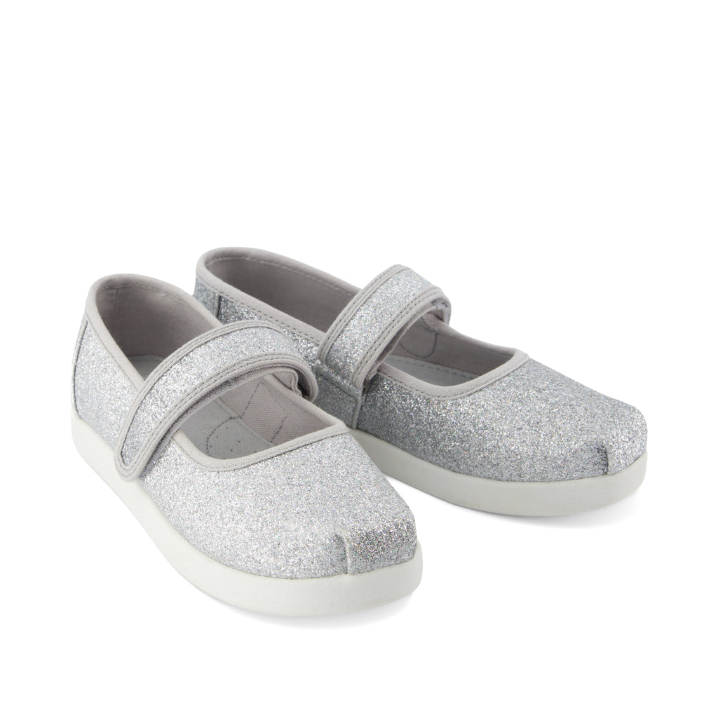 Nora Mary Jane Kids Shoe - Silver Iridescent Glimmer Front View