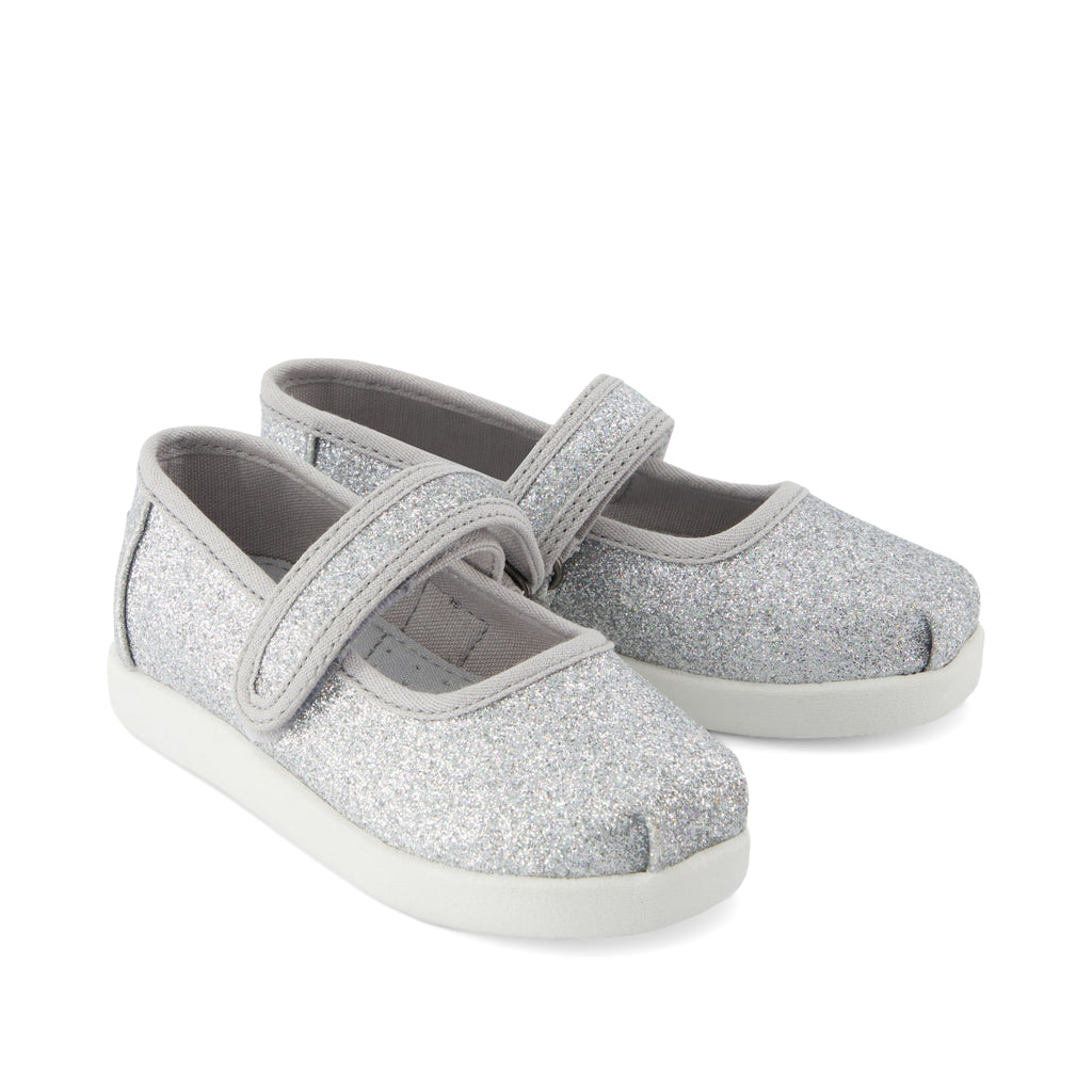 Nora Mary Jane Toddler Shoe - Silver Iridescent Glimmer Front View