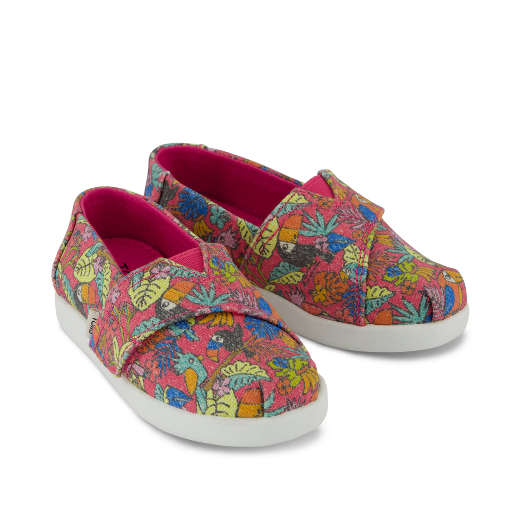 Alpargata Classic Toddler Shoe - Fuchsia Birds of Paradise Print Front View