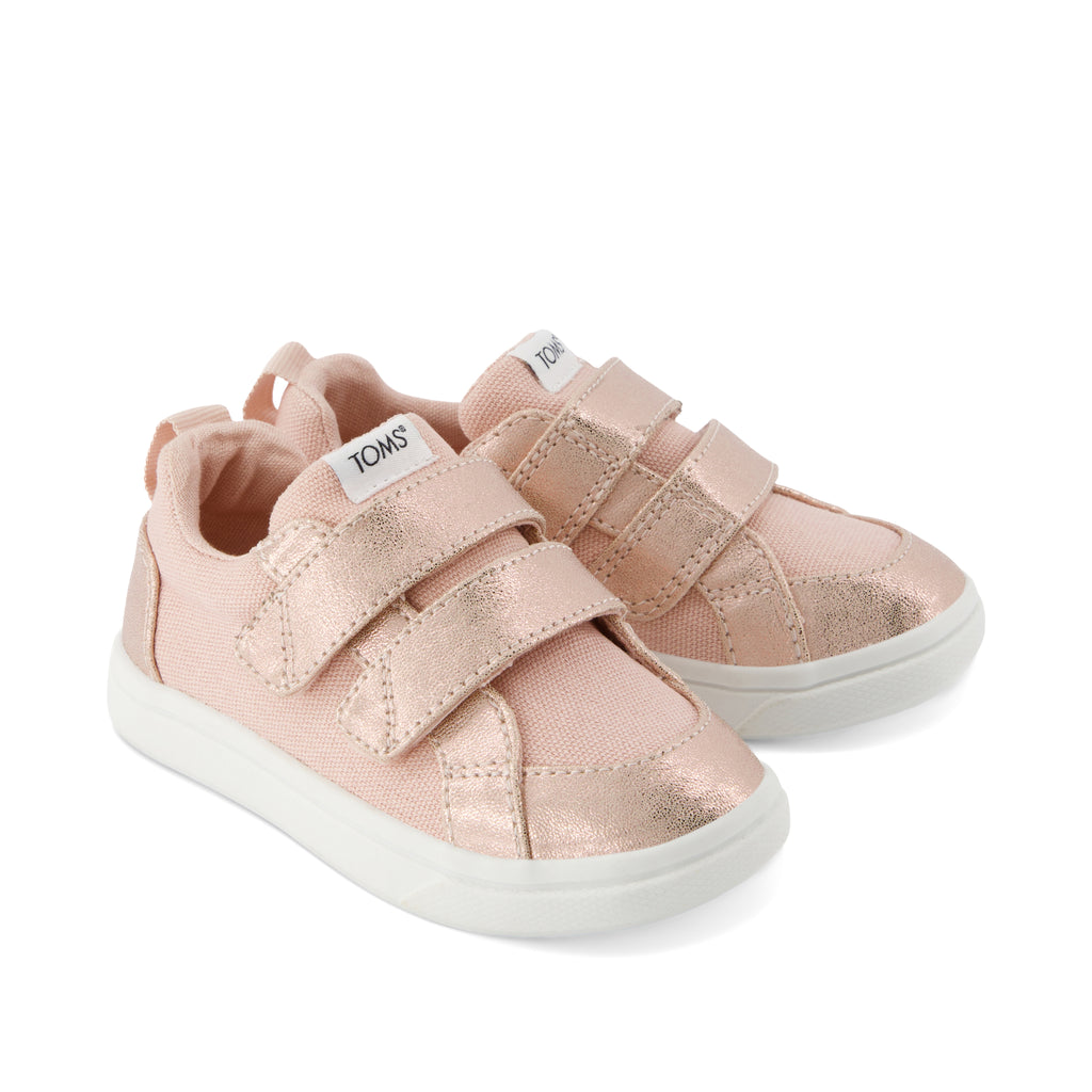 Cruz Double Strap Toddler Sneaker - Pale Rose Metallic PU Front View