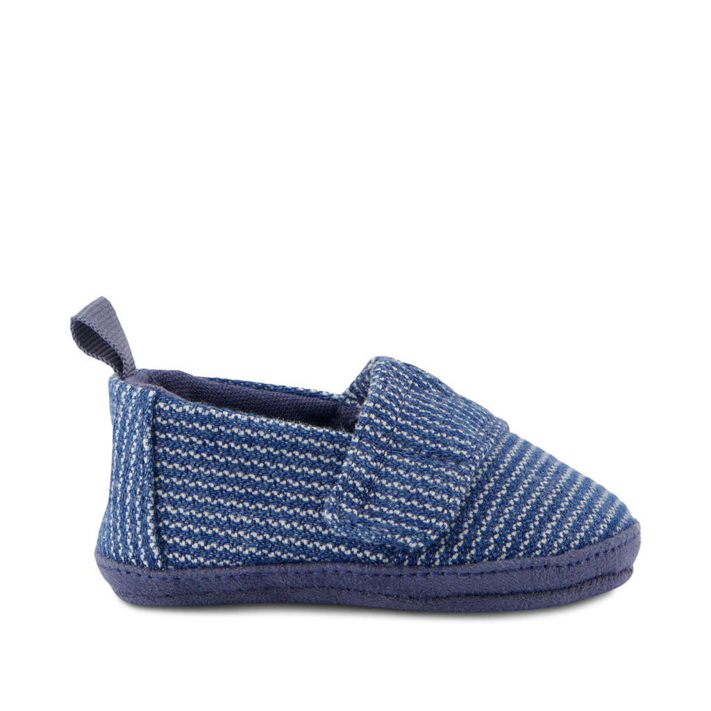 Layette Alpargata Crib Shoe - Dark Sky Subtle Stripes Side View