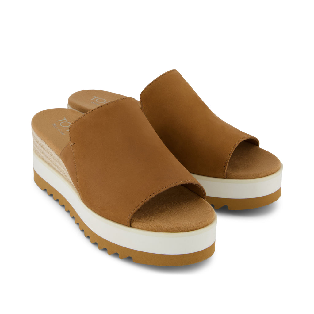 Diana Mule Wedge Sandal - Brown Sugar Leather Front View