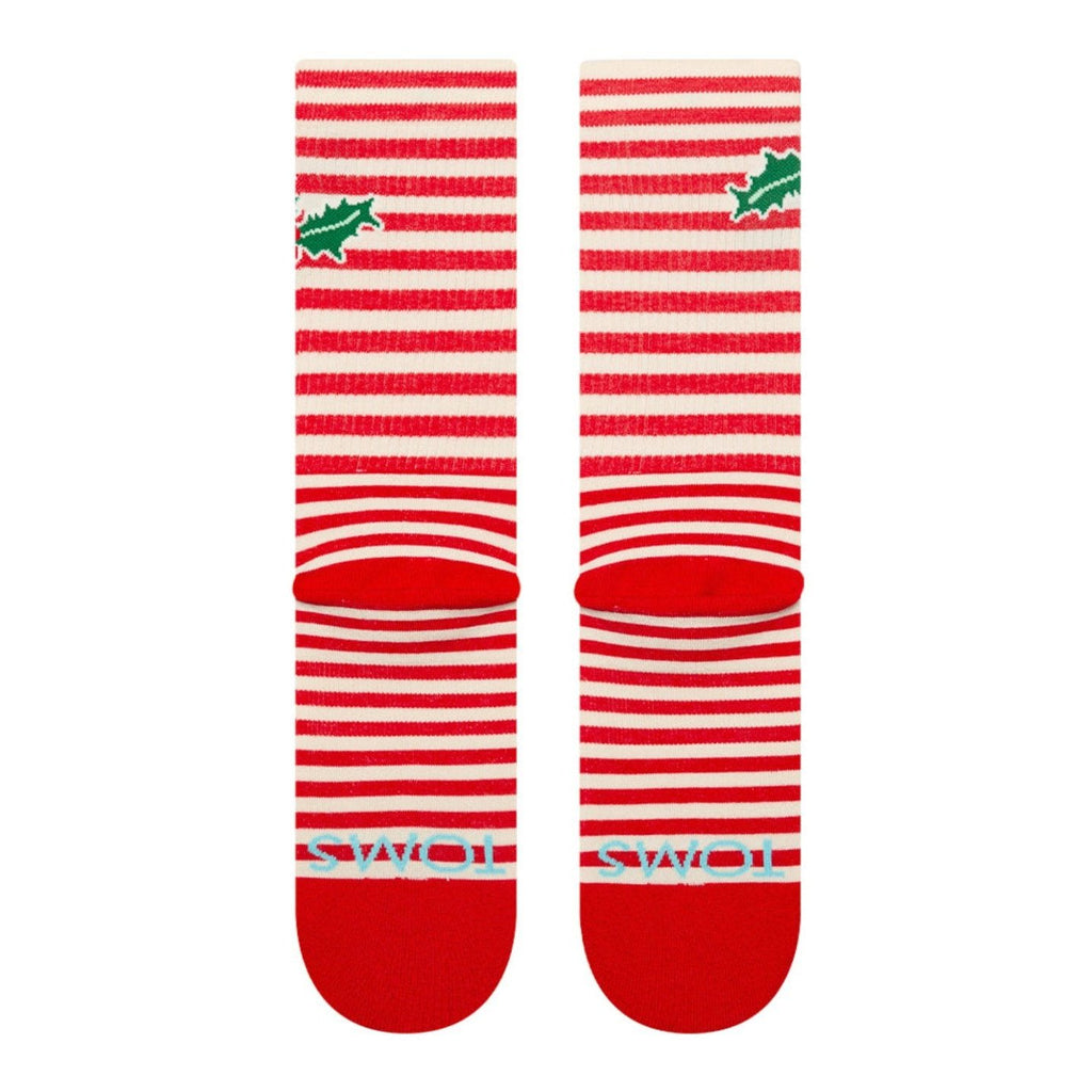 back shot holiday crew sock featuring candy cane print