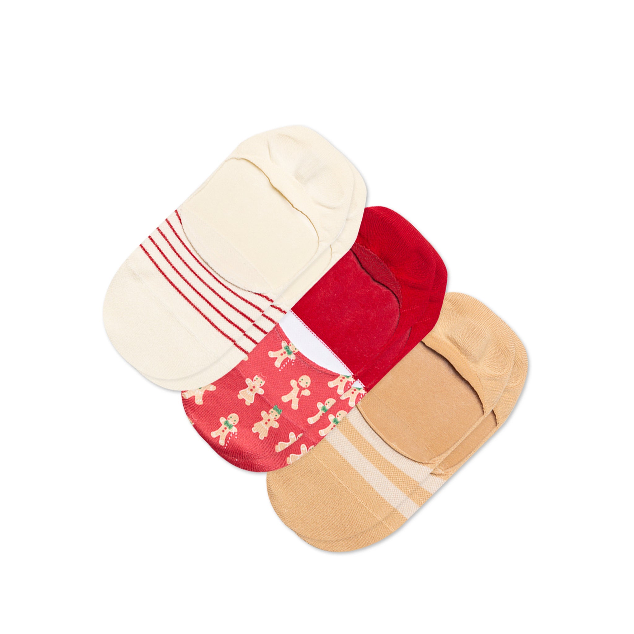 Classic Plus No Show Socks Gingerbread People Holiday 3 Pack