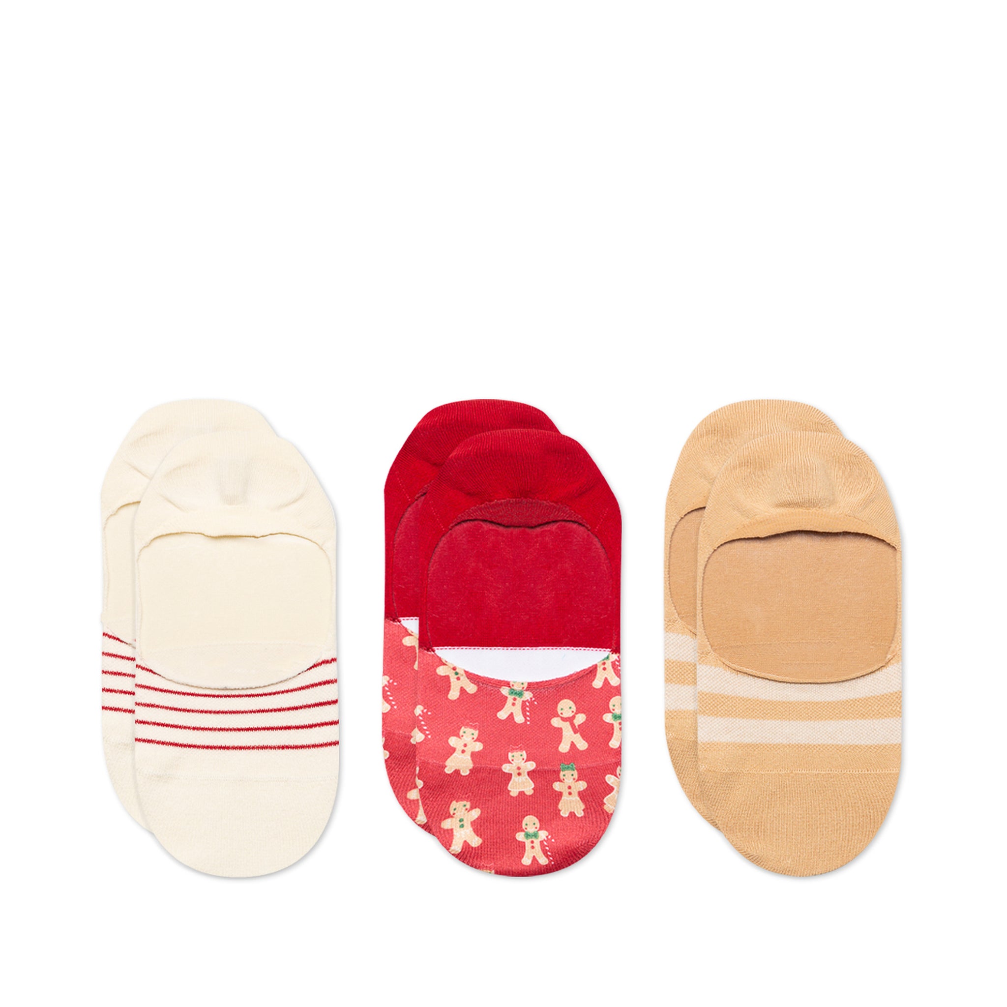 Classic Plus No Show Socks Gingerbread People Holiday 3 Pack