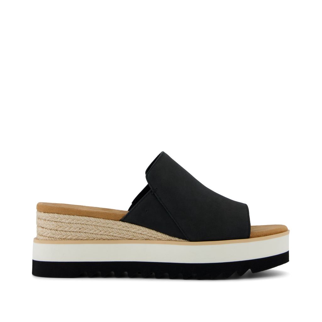 Diana Mule Wedge Sandal - Black Leather Side View