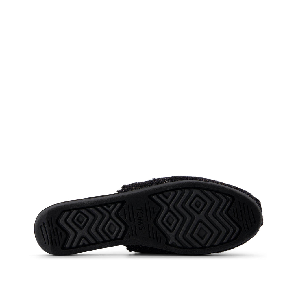 Alpargata Mule - Black Faux Shearling Sparkle Knit Bottom Sole View