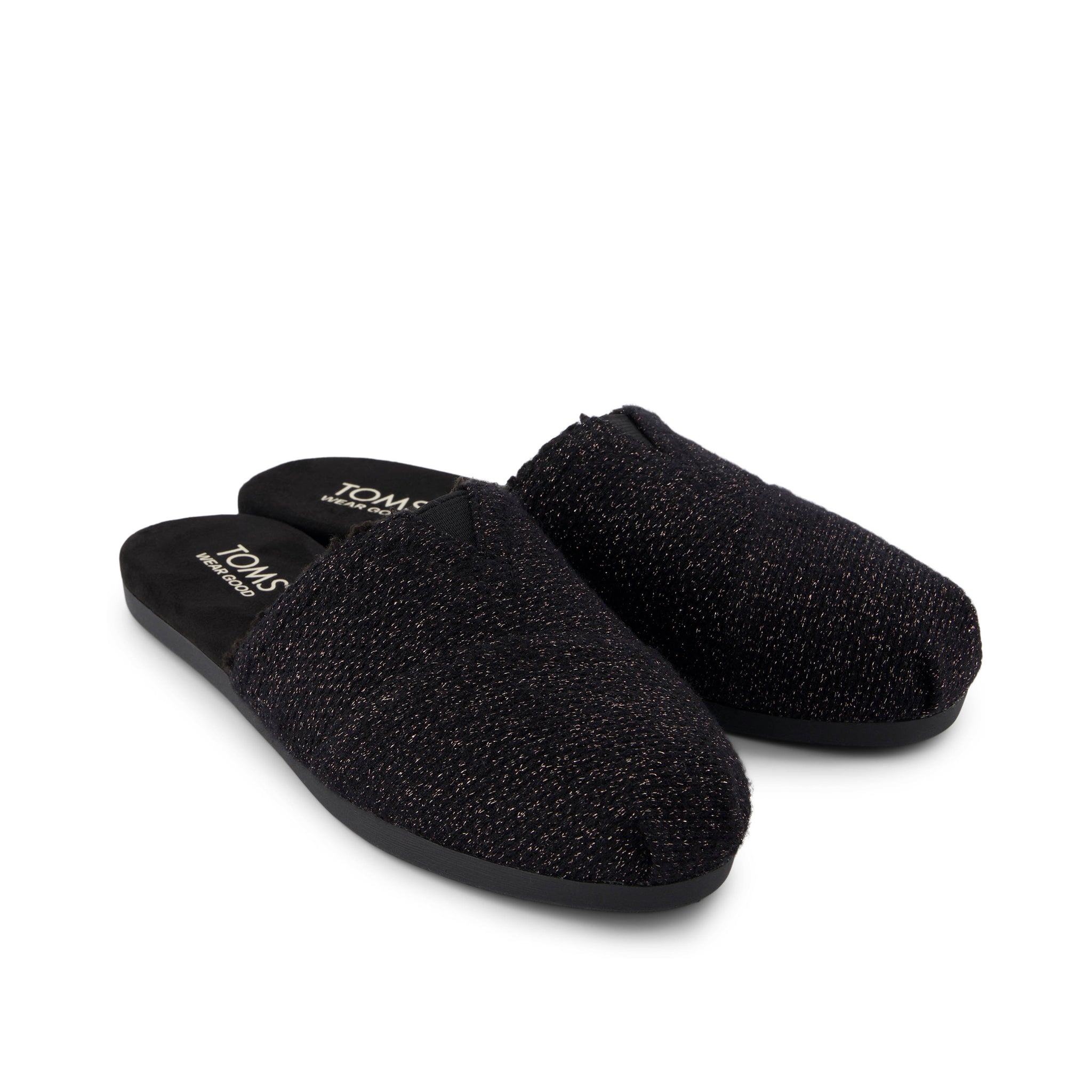 Alpargata Mule - Black Faux Shearling Sparkle Knit Front View