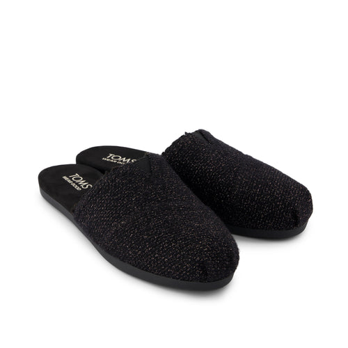 Alpargata Mule - Black Faux Shearling Sparkle Knit Front View