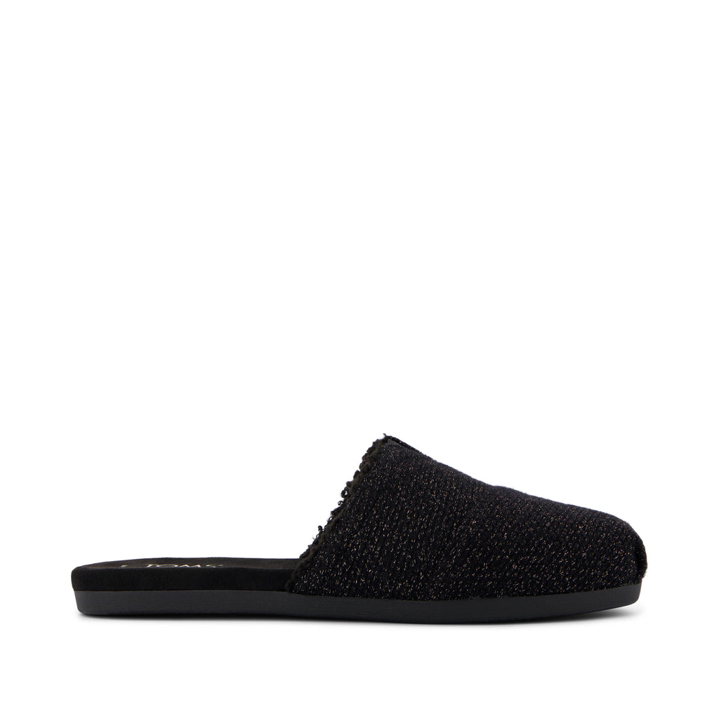 Alpargata Mule - Black Faux Shearling Sparkle Knit Side View
