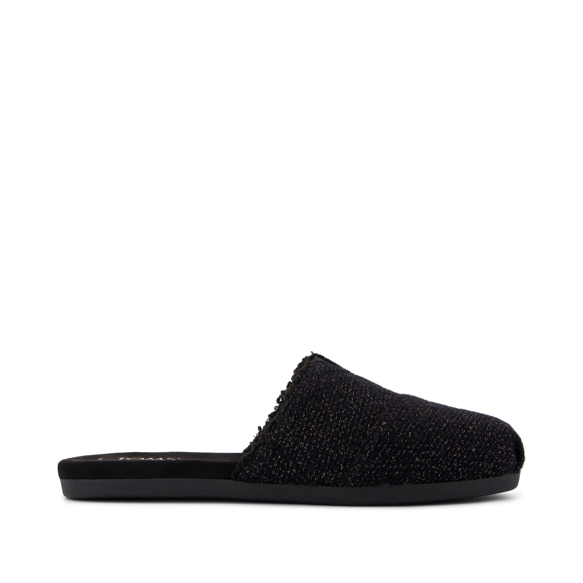 Alpargata Mule - Black Faux Shearling Sparkle Knit Side View