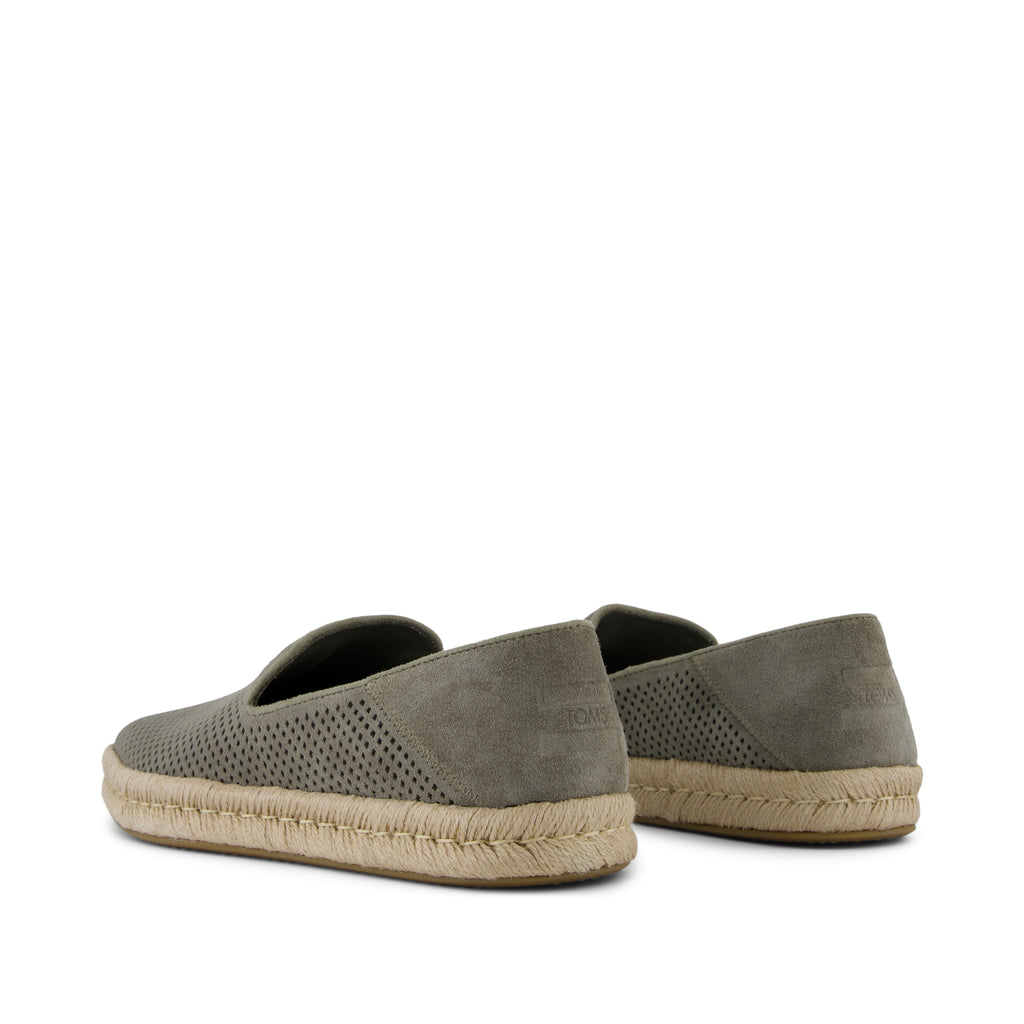 Santiago Loafer - Vetiver Grey Diamond Perforated Suede Back View