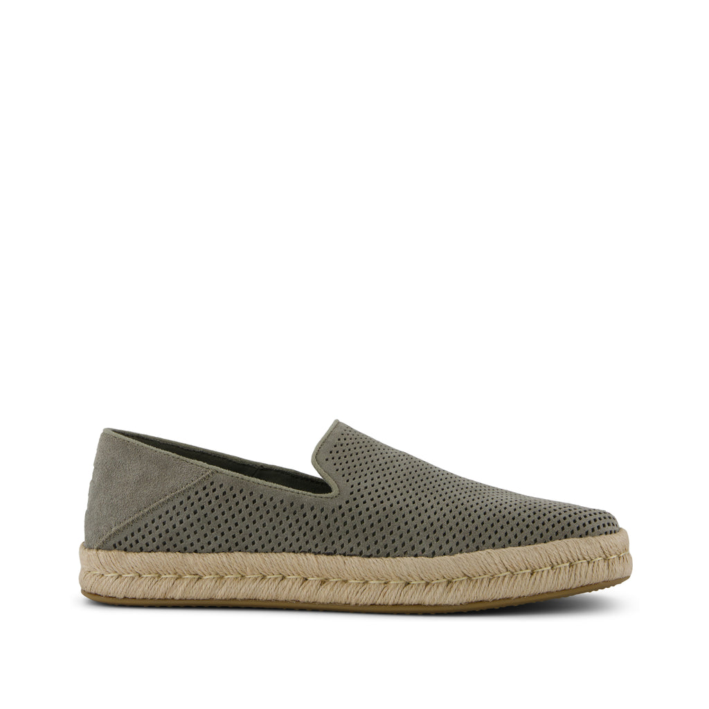 Santiago Loafer - Vetiver Grey Diamond Perforated Suede Side View
