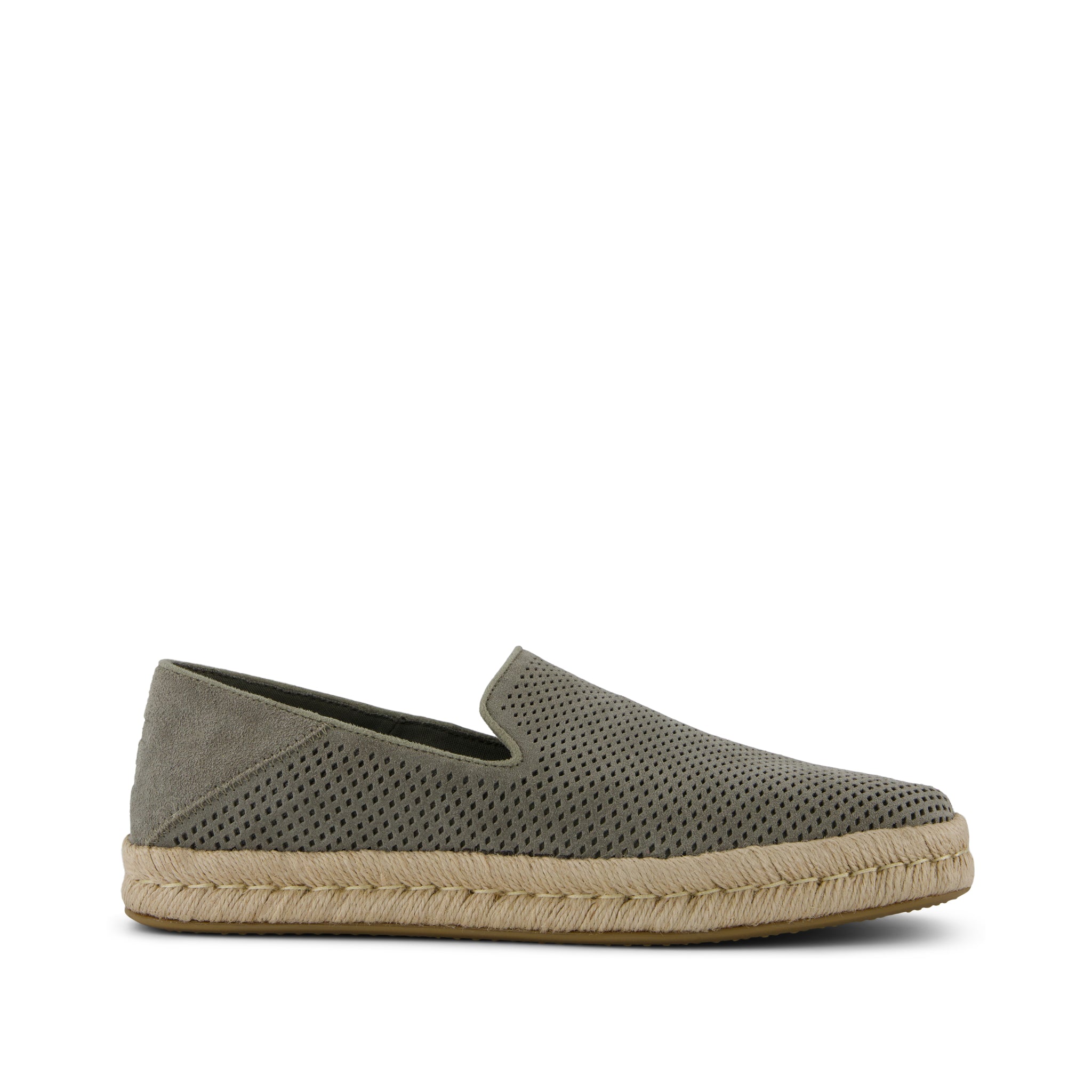 Santiago Loafer - Vetiver Grey Diamond Perforated Suede Side View